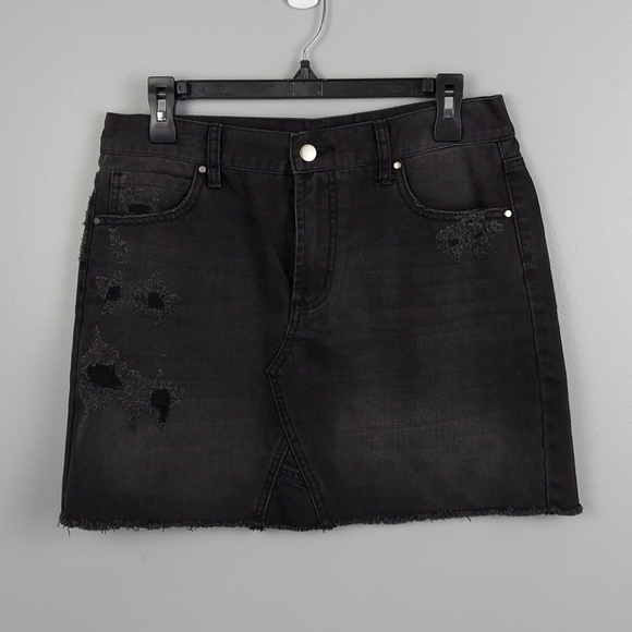 Black Distressed Denim Skirt, size 28 - Picture 1 of 5